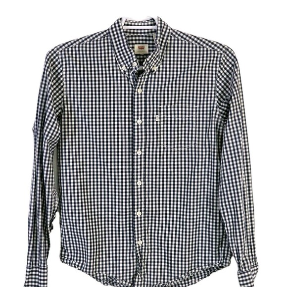 Levi's Men's Medium Black & White Check Long Sleeve Button Down Shirt - Picture 2 of 7